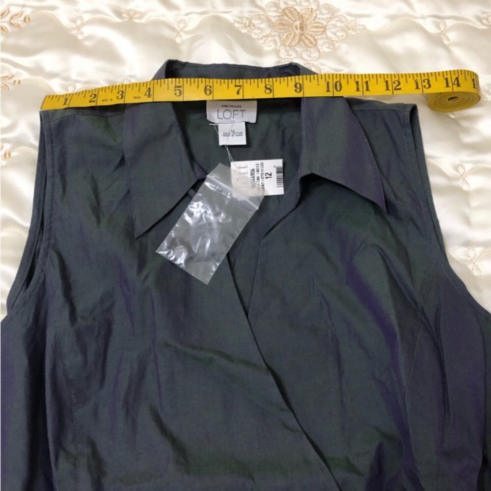 LOFT Ann Taylor Cotton Iridescent Sleeveless Wrap Around Blouse Collared Shirt - Picture 7 of 15